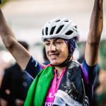 Fariba Hashimi celebrating her Asian Games silver medal finish