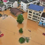 Flooded street in Fujian province after Typhoon Saudel China flooding