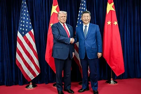 Chinese President Xi Jinping and US President Donald Trump shaking hands at a bilateral meeting
