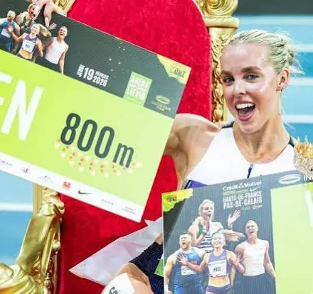 Keely Hodgkinson wins Athlos London 800m in meet record