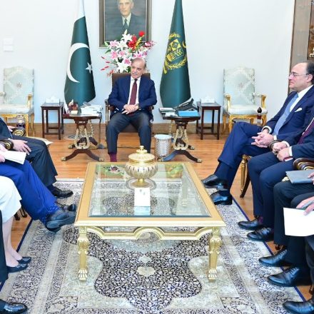PM Shehbaz Sharif addressing a US-Pakistan business delegation on Pakistan economic stability