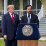 Zohran Mamdani welcoming Donald Trump outside Gracie Mansion in New York