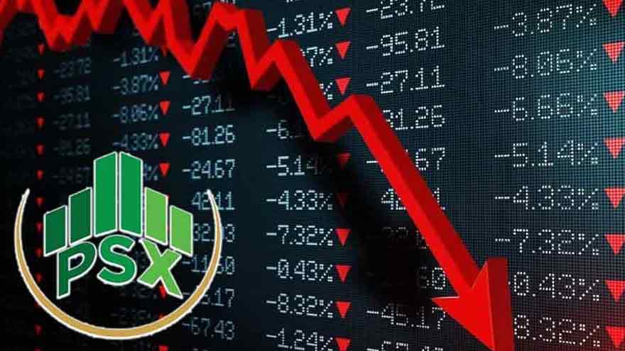 Trader watching the KSE-100 index fall as PSX extends losses at the Pakistan Stock Exchange in Karachi