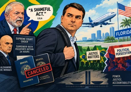 Flávio Bolsonaro faces political and legal scrutiny after losing Brazil’s 2026 presidential election and reports of his departure for the United States.