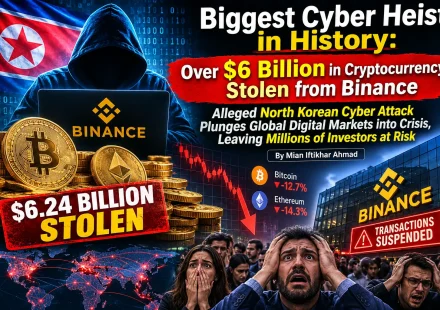 Digital illustration representing the reported $6.3 billion Binance cryptocurrency security breach and global cybersecurity concerns.