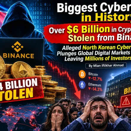 Digital illustration representing the reported $6.3 billion Binance cryptocurrency security breach and global cybersecurity concerns.