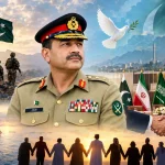 ield Marshal Asim Munir in a diplomatic setting, symbolising Pakistan’s engagement in regional peace talks and Middle Eastern diplomacy.