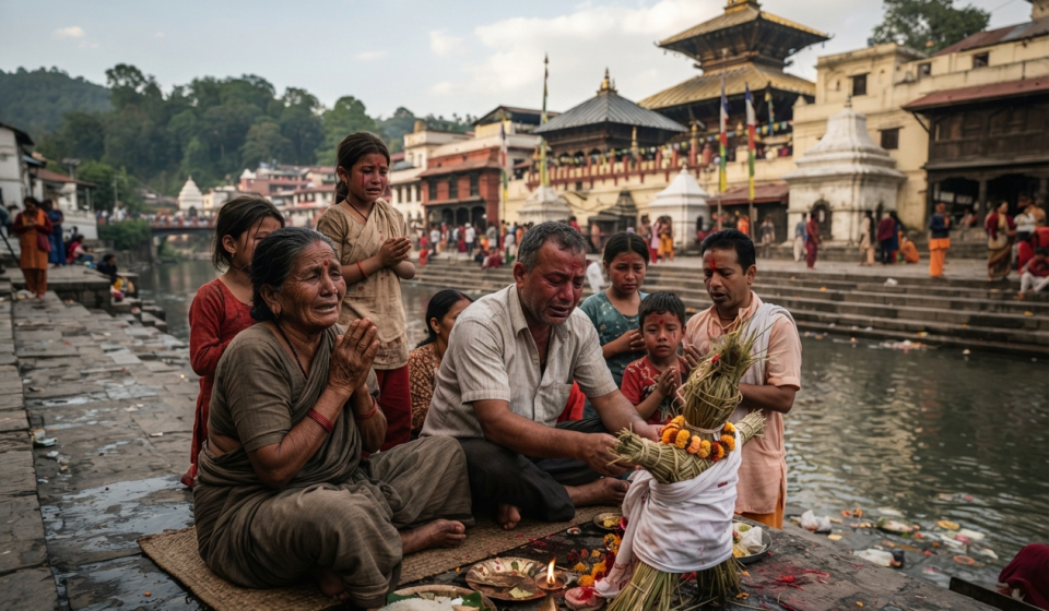 Families perform Hindu rituals at Pashupatinath Temple for relatives missing after Nepal floods