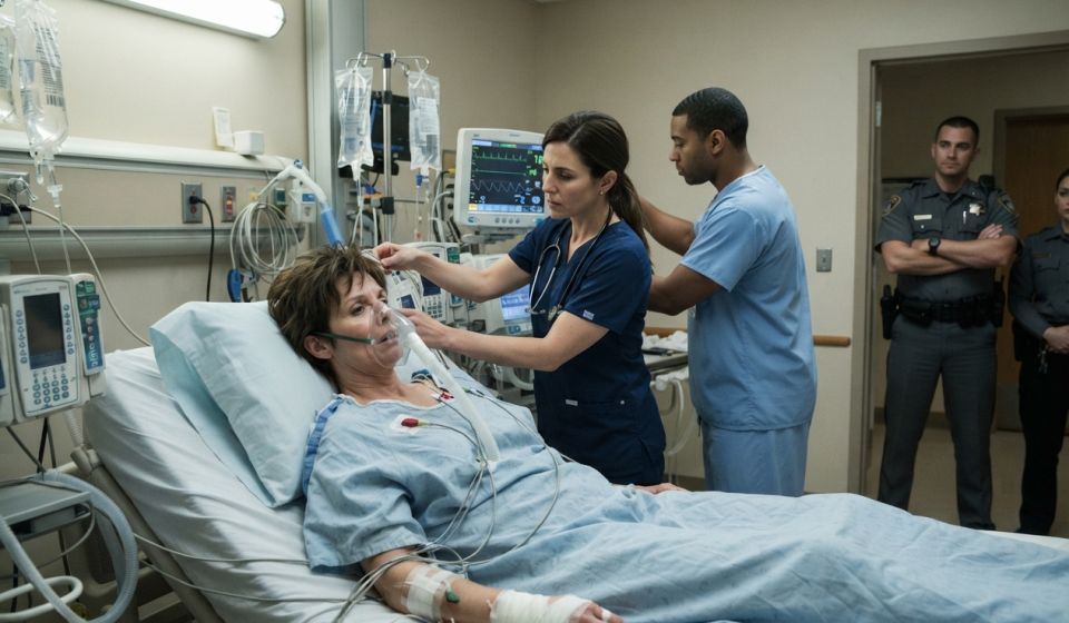 Christa Pike receiving hospital treatment after surviving a failed lethal injection execution attempt in Tennessee