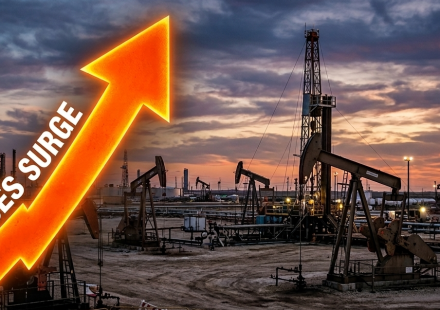 Oil prices chart and tanker with Brent crude above $104 as Trump hails Russian diesel exports and Saudi attacks raise risks