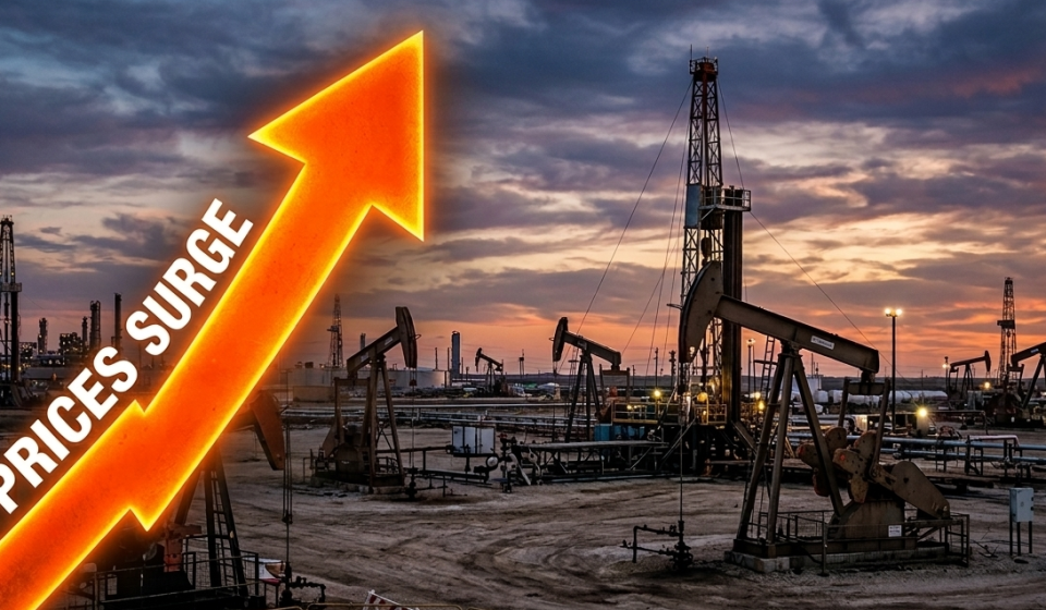 Oil prices chart and tanker with Brent crude above $104 as Trump hails Russian diesel exports and Saudi attacks raise risks