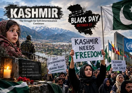 Kashmiri civilians gather in a peaceful remembrance event marking October 27 Kashmir Black Day.
