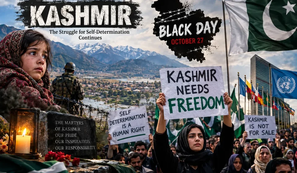 Kashmiri civilians gather in a peaceful remembrance event marking October 27 Kashmir Black Day.