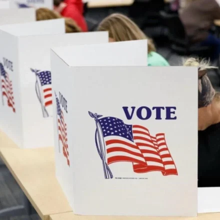 Voters casting ballots at an early voting polling station in Texas