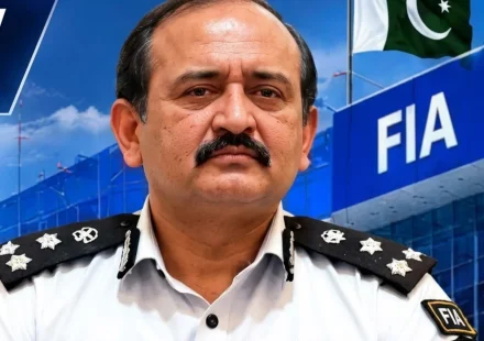 FIA pre-departure immigration facilitation desk assisting international travellers at Faisalabad Airport. Copy ALT Text