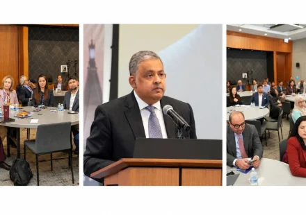 Pakistan and US flags displayed at a technology and business networking event representing bilateral technology cooperation and investment.