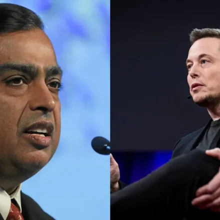 Elon Musk and Mukesh Ambani in a split image as the Musk Ambani row escalates over Starlink in India