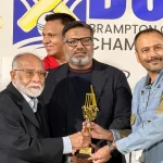 Mayor Patrick Brown attends the Brampton Cricket Championship Final with organizers and cricket community members