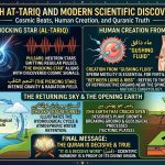 An open Quran beneath a star-filled cosmic sky illustrating an article about Surah At-Tariq and modern science.