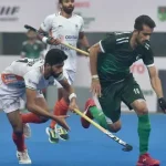 India and Pakistan players in action during the India vs Pakistan hockey semi-final at the Asian Games in Nagoya